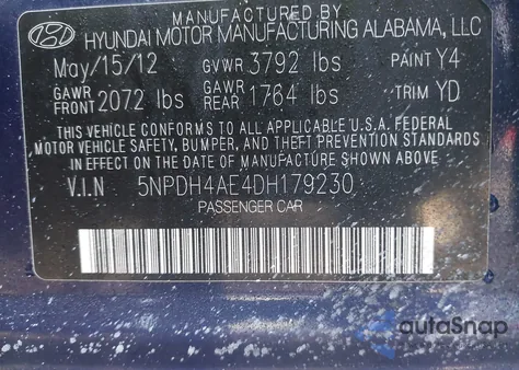 2013 Hyundai Elantra Gls/Limited z USA, uszkodzony, nr VIN 5NPDH4AE4DH179230